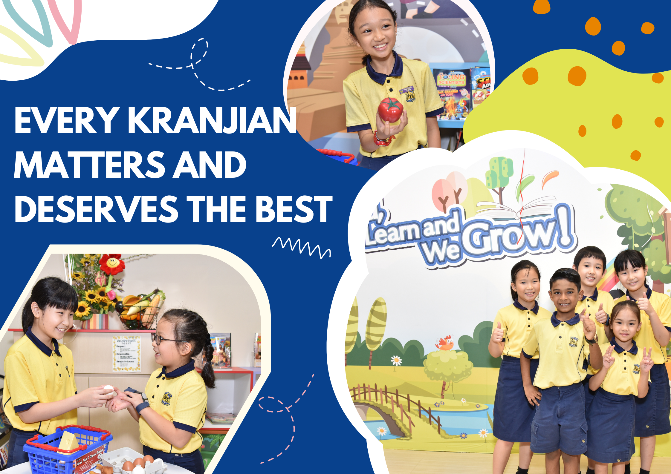Kranji Primary School students engaged in joyful learning activities, embodying the school's philosophy that Every Kranjian Matters and Deserves the Best.